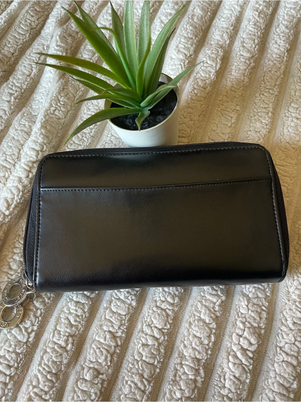 Nine West Black Zip-Around Clutch Wallet with Gold Logo